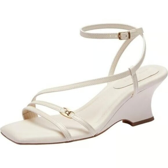 Coach Women's Chalk Leather Slip On ankle strap Wedge Heel Cait Sandal - Picture 1 of 6